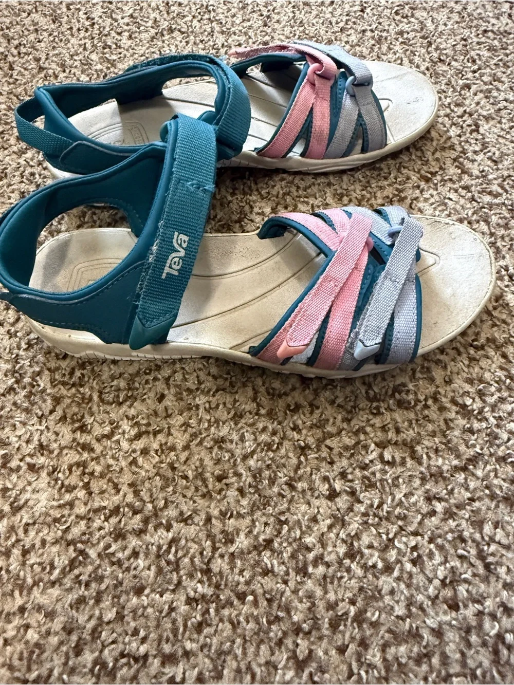 Teva Kids Teal Sandals with Pink and Light Gray Straps
